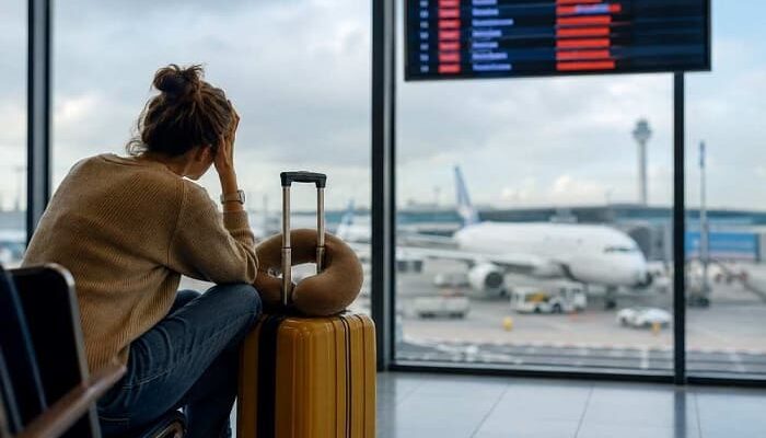 Voyageuse à l’aéroport confrontée à un problème de vol à l’étranger